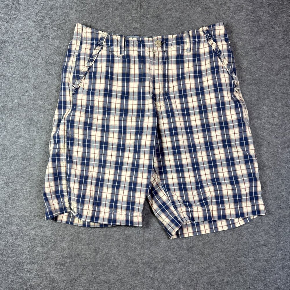 Lucky Brand Shorts Mens 34 Blue White Plaid Cotton Casual